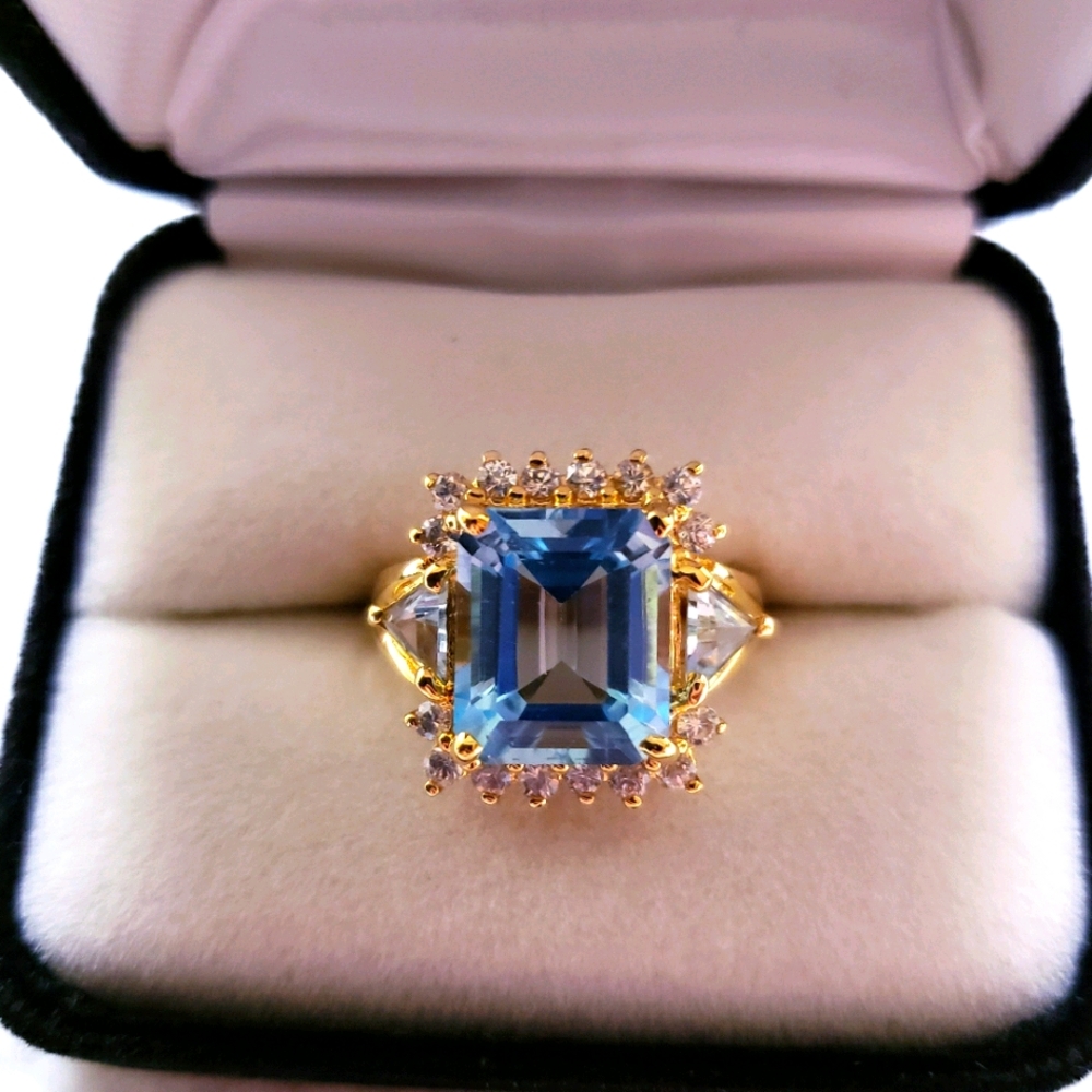 Aquamarine Emerald Cut 925 Ring sz 7.5
